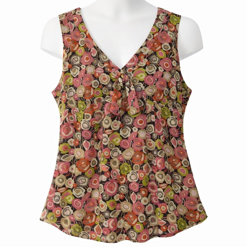 Vintage Sigrid Olsen Womens Y2K Babydoll Top Size 6 Sleeveless Tie V Neck Floral